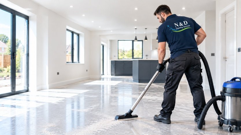 Cleaner removing construction dust from a finished property