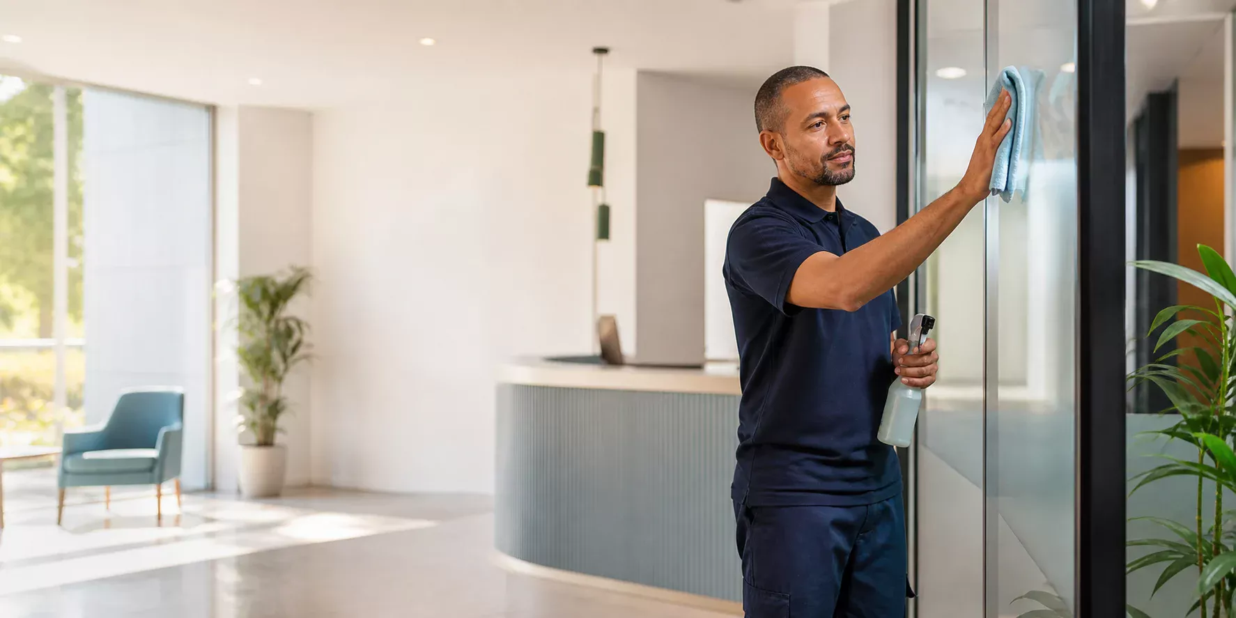 Professional cleaner caring for a modern office