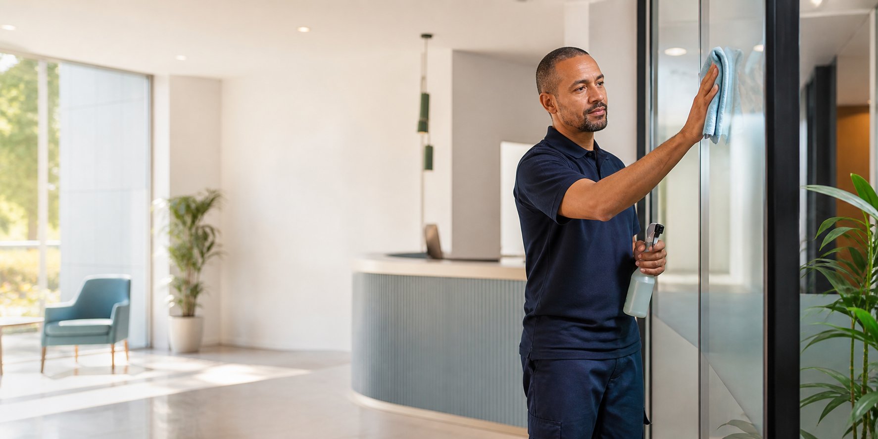 Professional cleaner caring for a modern office
